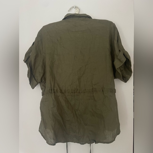 Zara Linen Top Olive Green Drawstring Waist Shirt Large - Picture 5 of 10